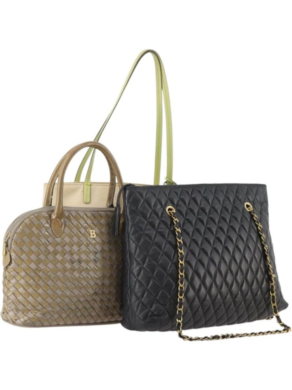 BALLY Chain Shoulder Bag Canvas Leather 3 Set Beige Black